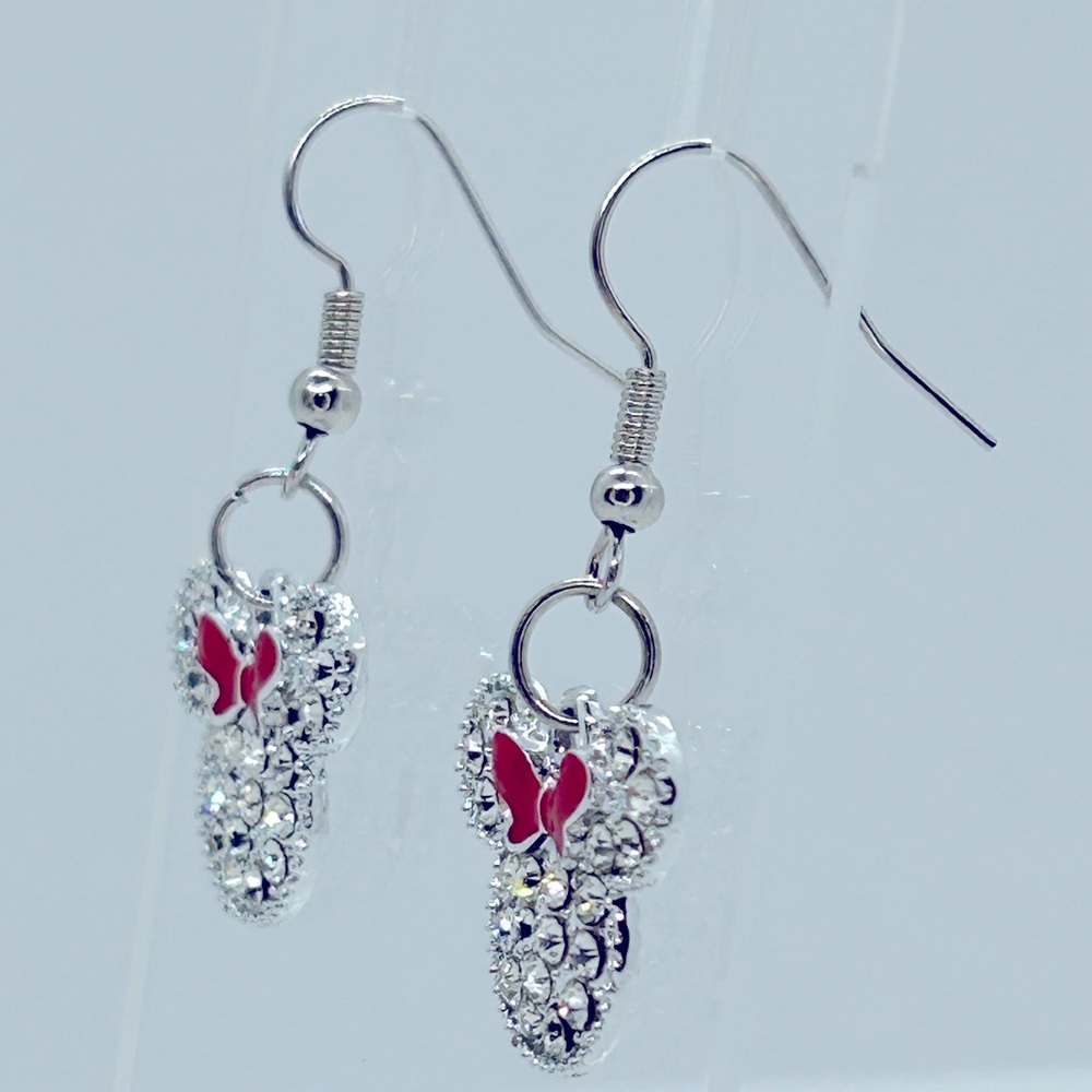 Crystal Rhinestone Minnie Mouse Head Alloy Dangle Earrings - Picture 4 of 4